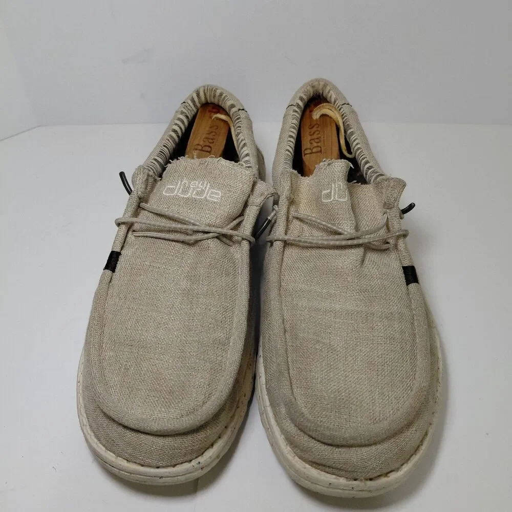 Hey Dude Wally Eco Sox Linen Beige Shoes Men's Size 10 Slip On Casual